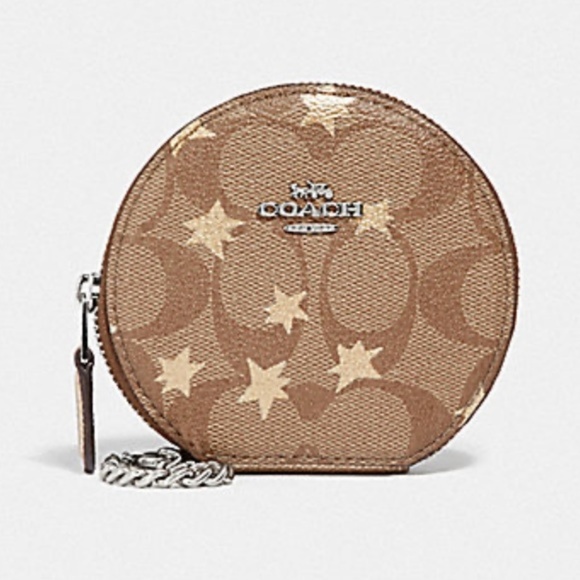 COACH NWT Round Coin Case Signature Canvas Brown - Picture 2 of 6